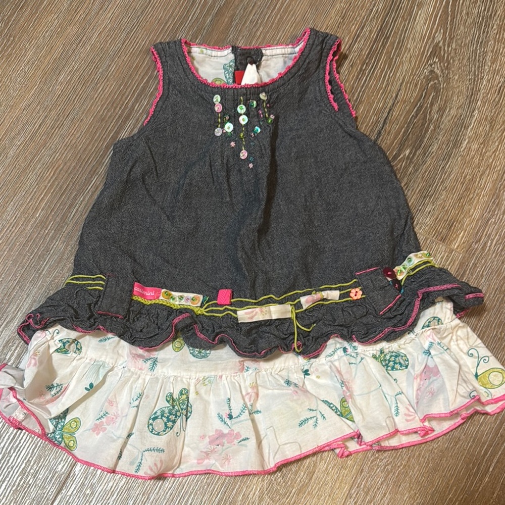 Catimini Black and White Casual Dress with Ruffled Skirt